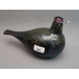 Littala glass figure of a bird ' Pheasant ', in dark mottled lustre finish with trailed feather