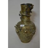 Japanese bronze baluster form dragon vase with incised decoration, signed with large seal mark to