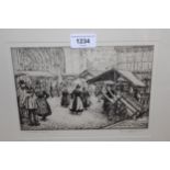 Terence H. Lambert, signed etching ' The Market at Quimper ', 6.5ins x 9ins