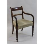 Set of eight (six plus two) Regency mahogany dining chairs with rail backs and overstuffed seats