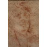 17th / 18th Century red chalk drawing, head and shoulder portrait study, ornate gilt framed Good