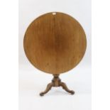 19th Century mahogany circular tilt top pedestal table with baluster turned column and carved