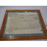 Framed early 18th Century indenture