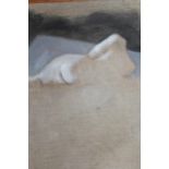 Oil on canvas laid on board, reclining female figure study, bearing authentication label verso,