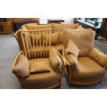 Modern Ercol pale ash three piece sitting room suite comprising: a pair of armchairs and two seat