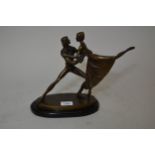 Modern dark patinated bronze group of two dancers, signed in the bronze ' Kim B. '86 ', 10ins x