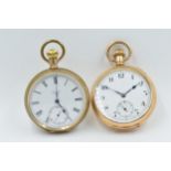 Gold plated open face pocket watch by Elgin, USA, the enamel dial with Roman numerals and subsidiary