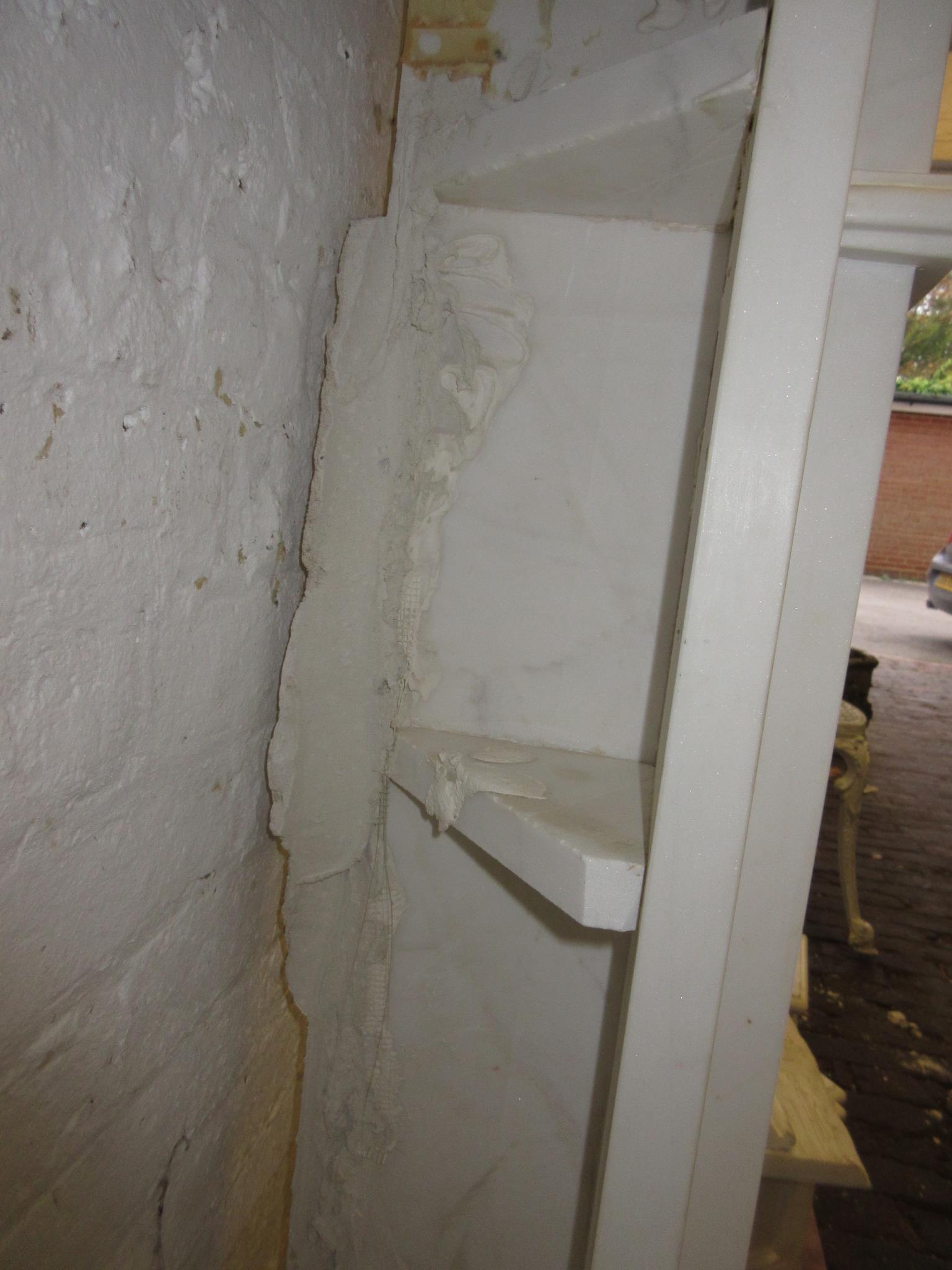 Large white marble fire surround having a moulded mantelpiece, above a central urn with bows and - Image 10 of 12