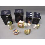 Group of six various Royal Crown Derby animal and bird paperweights, ' Amazon Green Parrot ', '
