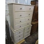 Modern pine effect bedroom chest of two short and three long drawers together with a pair of