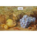 Charity Palmer signed watercolour, still life with fruit on a mossy bank, dated 1853, 9ins x 12.5ins