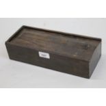 Antique oak candle box with sliding cover, 3ins x 12ins x 5ins