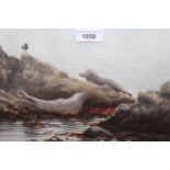 David Cowdry, watercolour, seals resting on rocks, signed and dated 2002, 10ins x 14ins, framed