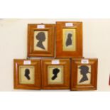 Group of five various 19th/20th Century maple framed silhouette framed portrait miniatures