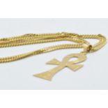 18ct Gold coptic cross pendant and curb link chain, 21.5g Length of chain is 61cms approximately.