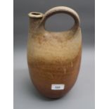 Muchelney Pottery (John Leach) stoneware flask with loop handle, 12ins high overall