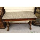 Mid 20th Century mahogany and gilded side table, the grey flecked marble top above a single