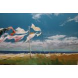 Donald Hamilton Fraser, artist signed Limited Edition coloured print, coastal scene with a washing