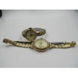 Two ladies gold cased wristwatches with expanding metal bracelets