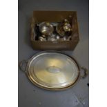 Oval plated two handled tray together with a quantity of miscellaneous silver plated cutlery and