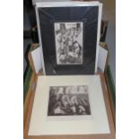 Seven Grecian style prints in black mounts with silver 1920's style decorative lines, 14ins x 10.