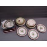 Set of three Minton plates with pierced borders, the centres painted with summer flowers, 9.5ins