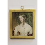 Attributed to Charles Ross, 19th Century watercolour miniature on ivory, portrait of a lady,