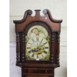 19th Century Welsh oak mahogany crossbanded longcase clock, the arched hood with swan neck