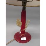 Murano red and clear glass table lamp Small chip to one of the leaves and gilding is worn