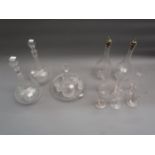 Pair of 19th Century cut glass decanters with cork stoppers, pair of star cut sherry decanters, a