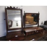 19th Century mahogany three drawer box toilet mirror, together with a similar single drawer box
