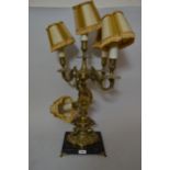 Mid 20th Century gilt brass five light table lamp, together with a similar three light table lamp