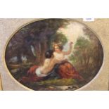 19th Century oil on canvas, lovers in a wooded landscape, inscribed on frame plaque ' K. X. Roussell