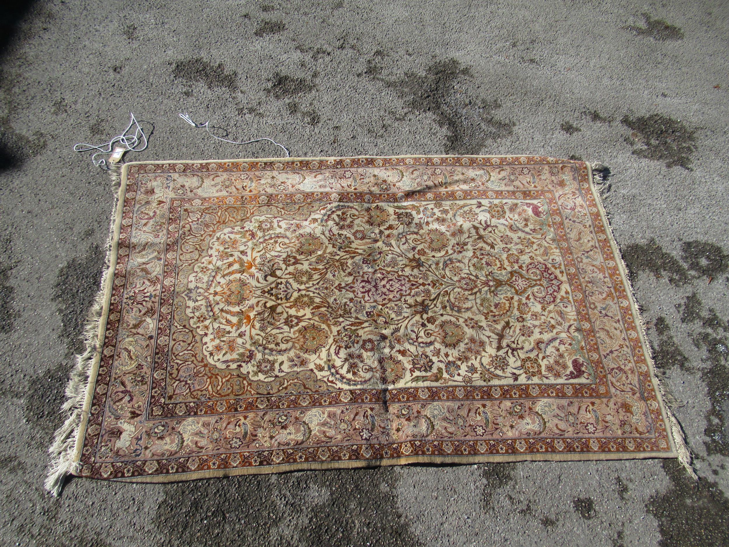 Indo Persian rug of all-over floral and bird design with multiple borders on a beige ground, - Image 11 of 19