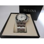 Gentleman's Bulova stainless steel quartz wristwatch, the silvered dial with black enamel bezel,