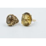 Large 9ct gold citrine set ring, together with a 9ct gold smoky quartz ring Larger - slight