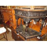 Late Victorian dark oak credence type hall table, with a single frieze drawer on turned supports