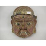 Tibetan painted papier mache ceremonial mask, 16ins high approximately