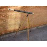 Large Ross of London telescope, numbered 34254, 58ins extended, mounted on a wooden tripod stand (