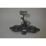 WMF pewter double inkwell pen stand, (at fault)