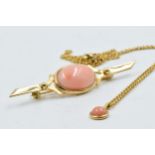 18ct Gold and coral brooch together with a similar small pendant and chain, 5g