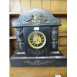 Large 19th Century black slate gilt metal mounted mantel clock, the black enamel dial with gilded