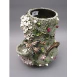 19th Century Continental porcelain vase with floral encrusted and birds nest style decoration, 11.