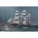 Unframed watercolour and gouache, study of a sailing vessel at dusk, inscribed verso ' Chas Pears ',