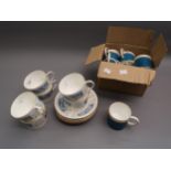 Set of six, Susie Cooper, gilt and turquoise coffee cups, with matching saucers and a set of six,