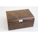 19th Century figured walnut fold-over writing box with fitted interior, together with a modern