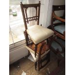 Group of three Victorian walnut bedroom chairs, an Edwardian drawing room chair and a circular