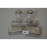 Set of five Victorian silver dressing table bottles and boxes, London 1866