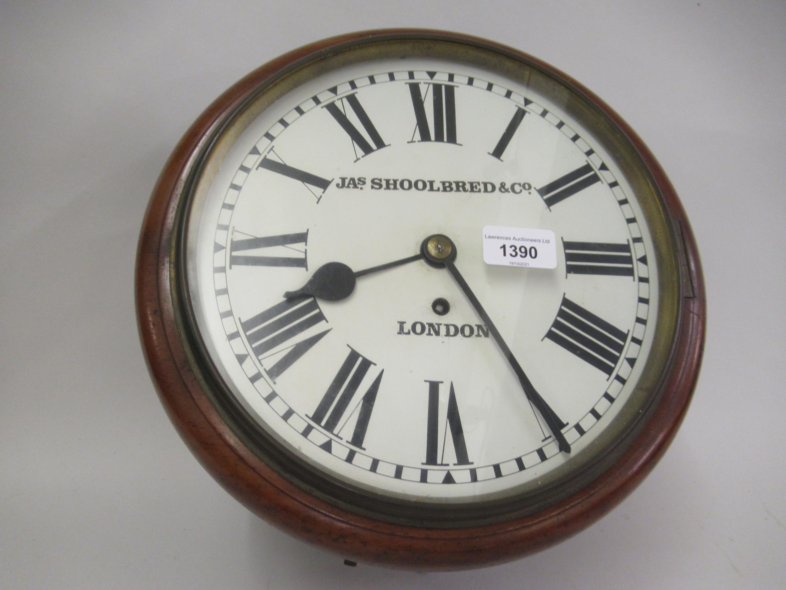 Late 19th / Early 20th Century mahogany cased wall clock, having 9.5ins painted dial with Roman