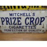 Early 20th Century white enamel sign, ' Mitchell's Prize Crop Cigarettes ', 18ins x 36ins